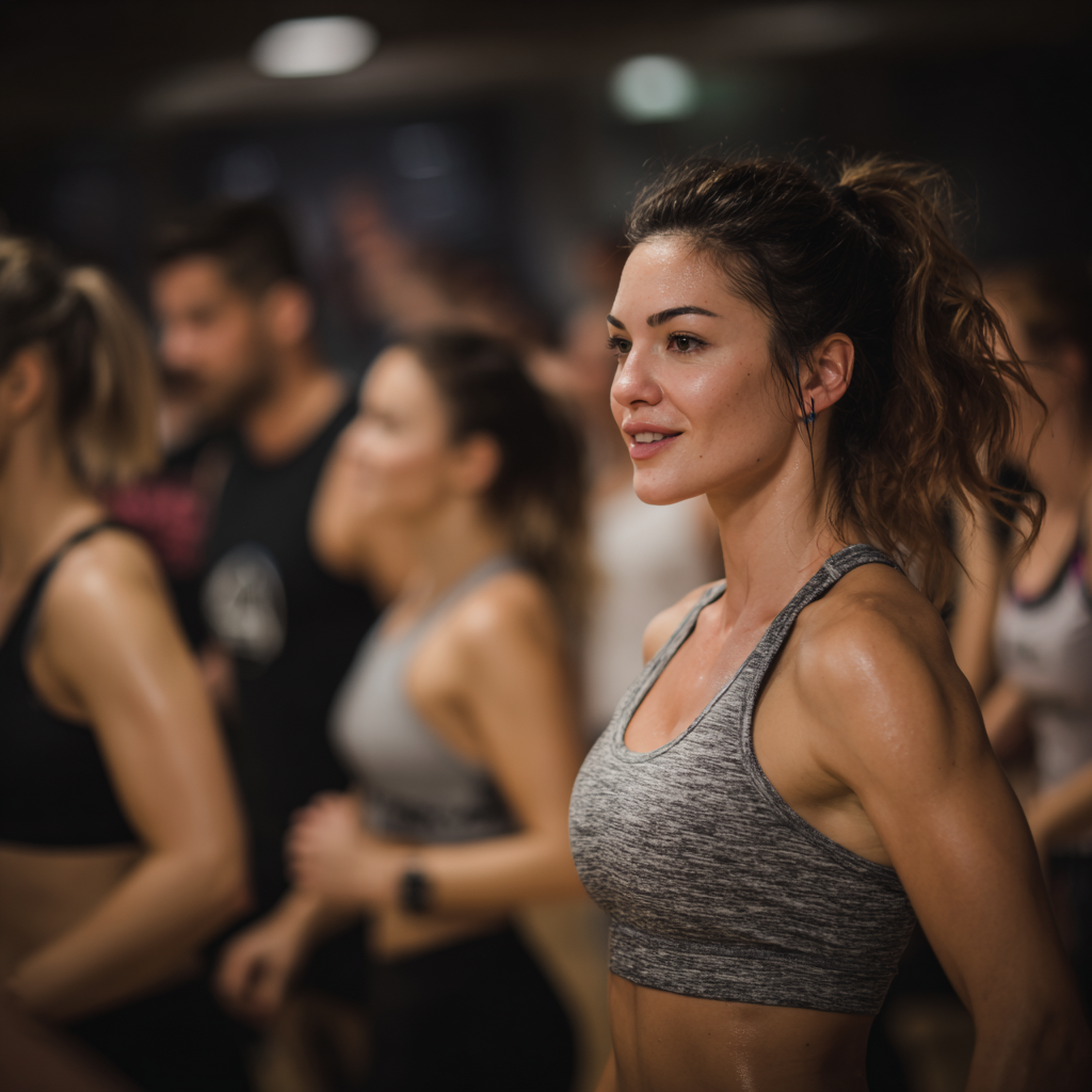 Boldogan gyakorlatozó magyar családanyák csoportos edzésen